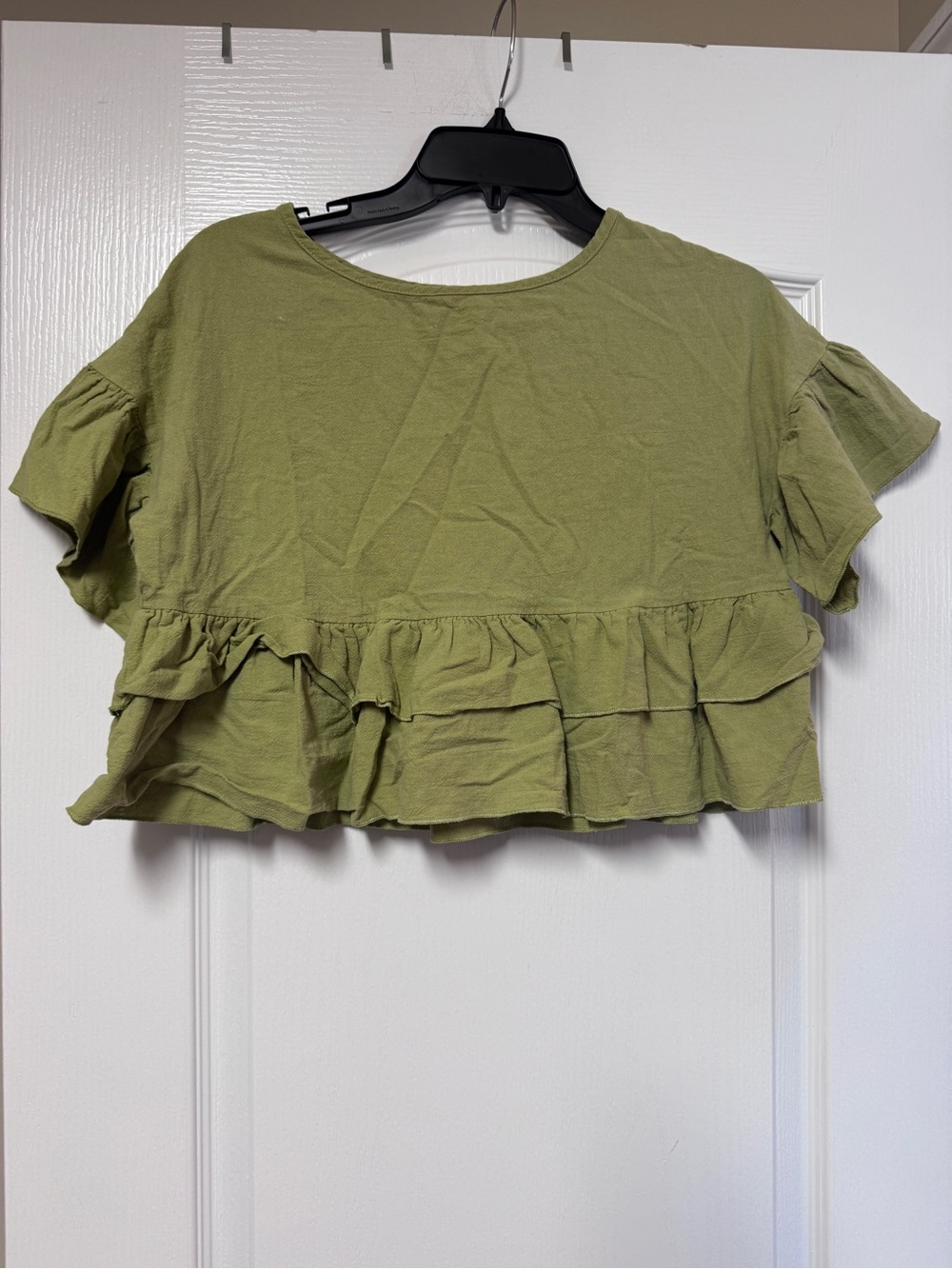 SHEIN Olive Ruffle Hem Crop Top